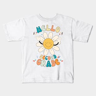 Hello 2ND Grade Groovy Peaceful Flower Smile Back To School Kids T-Shirt